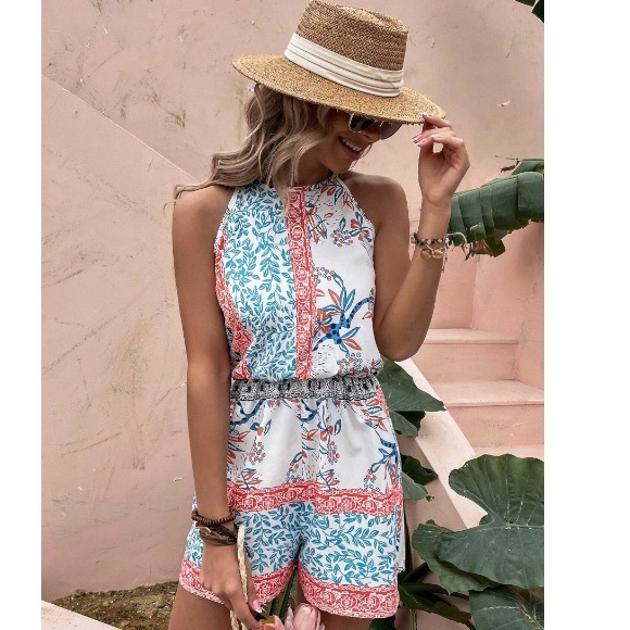 Boho Botanical Halter Romper - Picture 4 of 6